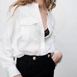 ZARA FLOWY SHIRT WITH POCKETS OYSTER WHITE